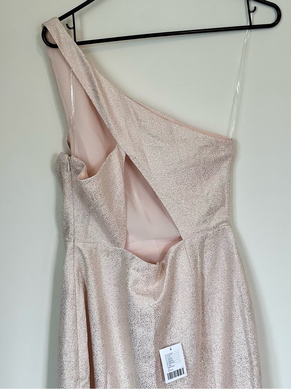 NWT silence + noise One-Shoulder Metallic Powder Pink Maxi Dress w/High Slit 10 - Picture 8 of 10